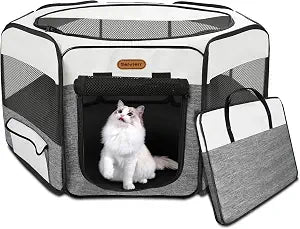 Seiyierr Dog Playpen, Portable Pet Playpen, Puppy Playpen, Cat Playpen with Carrying Case, Dog Playpen for Small Dogs Indoor/ Outdoor, Removable Mesh Shade Cover