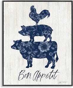 Bon Appetit Farm Animals Kitchen, 11 x 14 Inch Framed Gicle Print