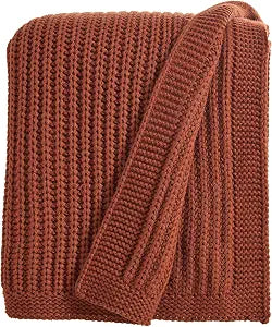 Chunky Knit Rust Orange Throw Blanket 50"x60" Soft Cozy Lightweight Knitted Blanket for Couch Sofa Bed,Cute Decorative Spring Throw for Living Room