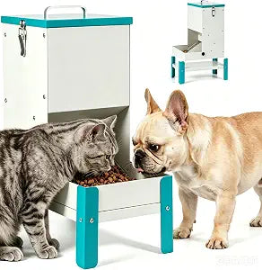 Automatic Cat Feeder, Elevated Dog Bowl Food Dispenser Gravity | 10L Galvanized Automatic Dog Feeder Elevated Cat Feeder Removable Feeding Tray Raised Pet Feeder for Dogs and Cats