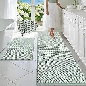 BSICPRO Bathroom Rugs Set 2 Piece-Chenille Bath Mats Non Slip-Thick Soft Absorbent Bath Rug-Shower Floor Mat Machine Washable-Bathroom Decor Accessories (Mint Green, 22" x 59" Plus 20" x 32")