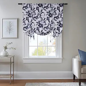 HPD Half Price Drapes Printed Tie Up Curtains for Windows, Room Darkening Curtains 63 Inches Long (1 Panel) - Rod Pocket Window Shades for Living Room 46 X 63, Hibiscus Blue