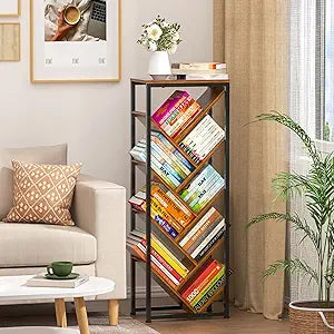 Cutogxon Tree Bookshelf - 9 Tier Floor Standing Tree Book Storage Organizer with Adjustable Feet for Hardcover Books, Vintage Living Room, Corne,Small Space, Patent Pending
