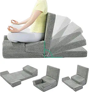 HOMBYS Pro Meditation Cushion Set with Adjustable Back Support, Large 3-in-1 Floor Sitting Chair for Yoga & Meditation, Extra Thick Yoga Pillows for Adults with Knee Support, Grey