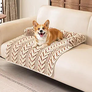 Calming Dog Bed Mats with Neck & Head Support, Soft Flannel Pet Couch Bed for Small and Medium Dogs & Cats, Pet Washable Couch Covers for Sofa