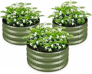 ZXZYHFTY Galvanized Raised Garden Bed Kit, 3Pcs Green Round Metal Raised Garden Beds Outdoor, 2 x 2 x 1 ft Planter Boxes Outdoor for Vegetables Flowers Herbs, Mailbox Planter Garden Bed