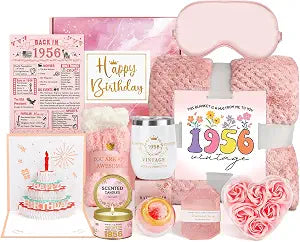 Juesly 70th Birthday Gifts for Women, Care Package Get Well Soon Gifts for 70 Years Old Woman, 1956 Birthday Box Relaxing Spa Kit with Tumbler Blanket Poster for Her Mom Wife Friend Sister Coworker