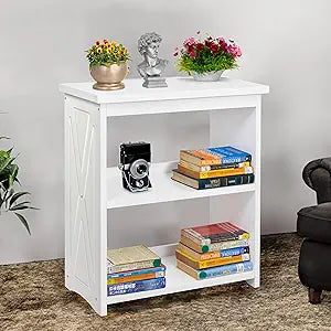 Natural Wood Bookshelf, 3 Tier Bookcase, Freestanding Display Storage Shelves Open Bookshelf for Bedroom, Living Room and Office (Brown, Open Table) (White, Table Open)