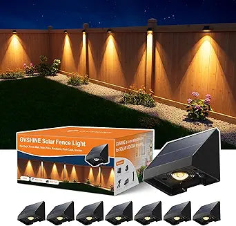 8 Pack Decorative Solar Powered Fence Lights Outdoor Waterproof with Warm White LED Spot Lens, for Outside Wall, Deck, Patio, Yard, Rail, Garage, garden, Designed for Enhanced Security, Easy Install