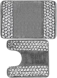 PBP Popular Sinatra Silver Bathroom Banded Bath & Contour Rug Set