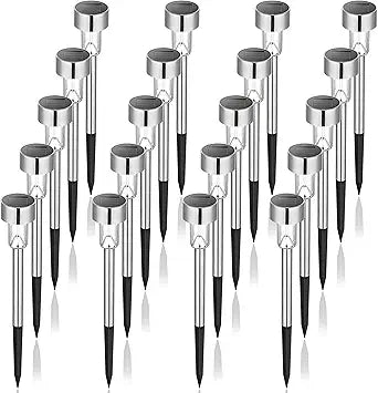 GIGALUMI Solar Pathway Lights, Stainless Steel IP44 Waterproof Auto On/Off Outdoor LED Solar Landscape Lights for Garden, Yard, Patio, Path and Walkway(20 Pack, Cold White)