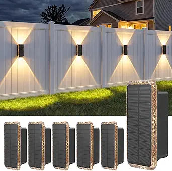 vighep Solar Fence Lights Outdoor 6 Pack, 5CCT(3000K-6000K) Up and Down Solar Wall Lights, IP65 Waterproof Dusk to Dawn Wood Fence Lights Solar Powered for Patio, Porch, Backyard, Garage, Wall Decor
