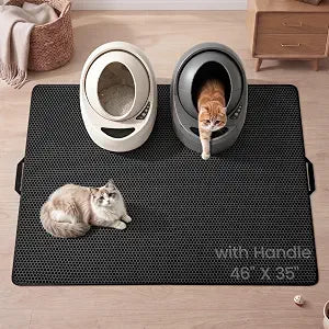 Cat Litter Mat, Upgrade Super Waterproof Back Layer Litter Box Mat, Non Slip, Durable, Soft on Paws Kitty Trapping Matt (46"x35", Black)