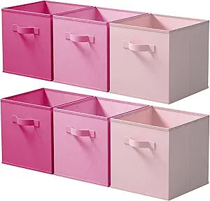 Cupic Cupid 13 Inch Storage Cube, Fabric Cube Storage Bin with Handles, Storage Cube Organizer for Clothes and Toys, Collapsible Cube Bins for Closet, Shelves, Nursery, 6-Pack, Pink Gradient
