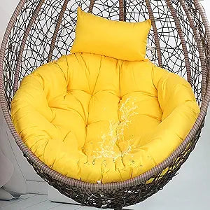 Hanging Egg Chair Cushions Replacment with Ties No Slip 45X45IN Yellow Thick Outdoor Waterproof Egg Swing Egg Chair Cushion with Removable Cover Headrest Pillow