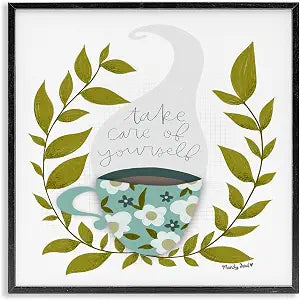 Take Care Relaxing Coffee Floral, 12 x 12 Inch Framed Gicle Print