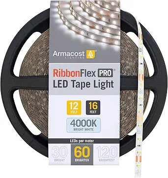 Armacost Lighting RibbonFlex Pro 12V White LED Strip Lights 60 LED/m, 4000K, 16.4 ft, 152230
