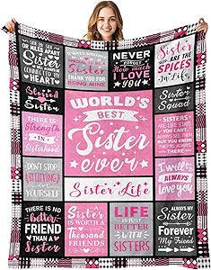 Sister Birthday Gifts, Best Sister Ever Blanket 60"x80" | Soft Keepsake for Birthday, Christmas, Valentine's Day and Special Occasion