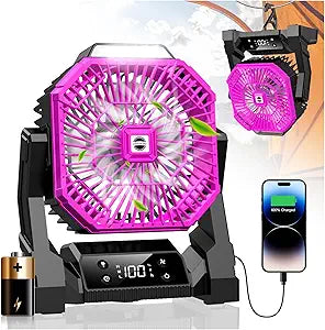Portable Camping Fan with LED Lantern, 15000mAh Rechargeable Battery Operated Fan with 3 Speeds & Digtal, Personal USB Table for Camping Essential ∩╝ Hurricane-Ready
