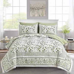 Dobuyly Floral Comforter Set Full Size, 7 Piece Bed in a Bag Full Size Sage Green Flowers on White Botanical Bedding Set, Soft Microfiber Bedding Comforter Sets with Sheets for All Season
