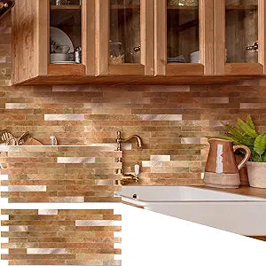 Yipscazo 20 Sheets PVC Wall Tiles Stick on Tiles for Backsplash Kitchen, Bathroom, Laundry Room, Camper, Fireplace (6'' X 12'', Copper Metal)