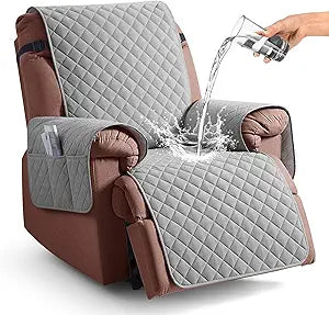 KinCam 100% Waterproof Recliner Chair Cover, Reclining Couch Covers for Pets, Dogs, Recliner Couch Slipcover Furniture Protector with Elastic Straps for Kids(23.6", Light Gray)