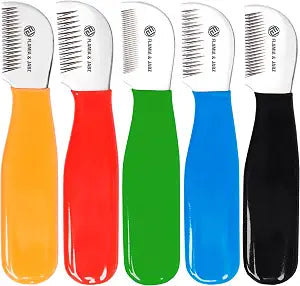 FLAMIA & JABZ Professional Cross Teeth Dog Grooming Knives Kit (5 Piece Pack of Right Handed Stripping/Trimming Tools with Soft pvc Grip and Glossy Stainless Steel Blades)