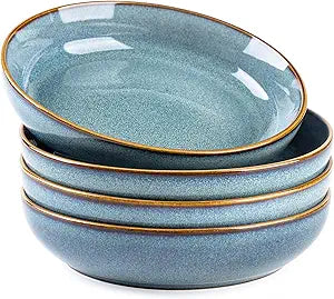GBhome 8.75'' Large Ceramic Pasta Bowls, 38oz Stoneware Pasta Serving Bowls Set of 4 for Kitchen, Wide Bowls for Fruit,Pasta,Salad,Oatmeal,Meal, Microwave Safe, Reactive Glaze-Space Blue