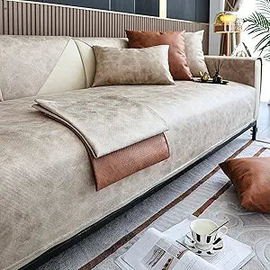 vctops Vintage Leather Look Sofa Cover Water Resistant Non-Slip Sectional Couch Cover Sofa Slipcover for Dogs, Children, Pets Furniture Protector (Beige,43"x63")
