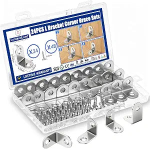 24PCS L Bracket Corner Brace, Stainless Steel L Brackets for Shelves, Metal Corner Bracket, Small Right Angle Brackets for Wood Furniture Chair Drawer Cabinet with 48PCS Screws (0.79 x 0.79 inch)