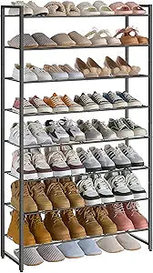 Nunsino Shoe Rack for Closet, Metal Shoe Organizer, 8 Tier Garage Shoe Rack Max Holds 40 Pairs,Shoe Storage shelf,Entryway, Black