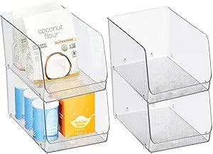 iDesign Clear Plastic Stackable Open Front Storage Bin, Easy Access Organizer for Pantry or Cabinet, 4-Pack