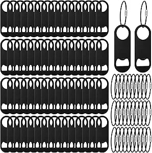 60 Pieces Stainless Steel Flat Bottle Opener Keychain Bulk 3.5 x 1.3 Inches Beer Bottle Opener Flat Cap with Keyring for Men Women Bartender Kitchen Bar Restaurant, Black