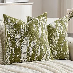 FUTEI Pack of 2 Faux Mink Fur Throw Pillow Covers 20x20 Inch Soft Fleece Ink Painting Pattern Vintage Decorative Cushion Case Modern Farmhouse Accent for Couch Bed Living Room, Green