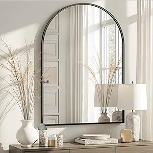 Arched Bathroom Mirror for Wall, 38" x 26" Black Metal Frame Vanity Mirror, HD Glass Over Sink for Bathroom, Entryway, Bedroom