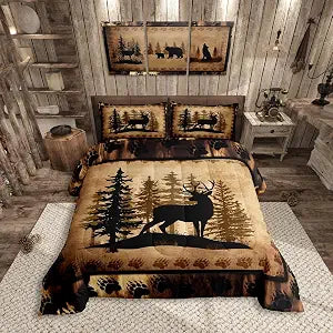 Feelyou Cute Deer Comforter Set for Girls Boys Kids Deer Hunting Bedding Set Room Decorative Rustic Bear Paw Print Bedding Set Canbin Deer Brown Duvet Set Twin Size 2Pcs Quilt Set with 1 Pillow Case