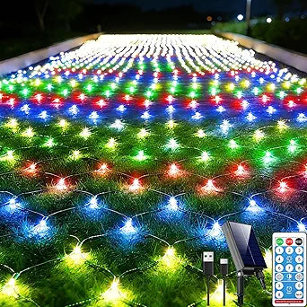 21ft x 5ft Solar Net Lights, 360LED Christmas Net Lights Solar & USB Powered, Waterproof Mesh String Lights 8 Modes Green Wire for Bushes Patio Garden Xmas Holiday Party Outdoor Decor (Multicolor)