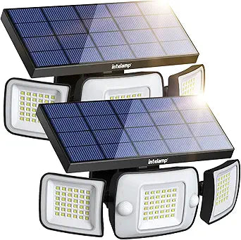 intelamp Solar Outdoor Lights,6000mAh Motion Sensor with Dual Sensors,Waterproof Solar Flood Lights 270Wide Angle for Outside with 3 Modes