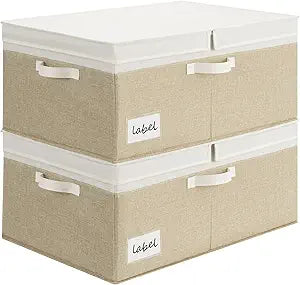 GRANNY SAYS Extra Large Storage Bins with Lids, Closet Bins, White&Khaki
