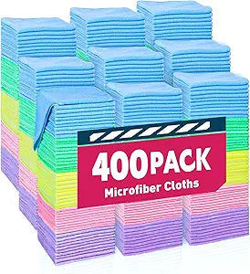 TEAWOO Microfiber Towels Bulk-400 Pack, Cleaning Cloths, Microfiber Towels for Cars, Cleaning Rags 5 Colors Assorted (11.5x11.5 inches)