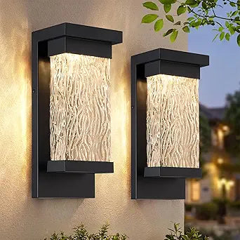 2 Pack LED Outdoor Wall Lights, 15" Exterior Lighting Fixtures with Attractive Glass, Large Modern Outside Light, Matte Black Outdoor Sconces Lights Porch for House, Front Door, Garage