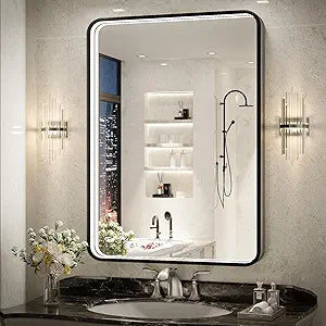 36x24 Inch LED Bathroom Mirror with Lights, Black Metal Frame 3-Color Wall Mounted Lighted Vanity Mirrors for Wall,Anti-Fog 3000K/4500K/6000K Dimmable Led Mirror,ETL Listed LED Driver