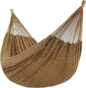 Lazy Daze Hammocks Handwoven XL Mayan Hammock, 10.5 FT Soft Rope Double Hammocks, Portable Outdoor Hammock with Carry Bag, 2 Straps & Carabiners for Patio Outside, 550 lbs Weight Capacity, Tan