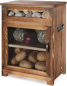 Mini Potato and Onion Storage Bin - Wooden Storage Box for Kitchen Countertops, Vegetable Storage Bins, 12.2" W x 6.5" D x 16" H (Rustic Color)