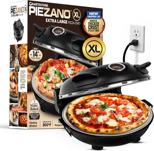 PIEZANO XL 14 Inch Extra Large Crispy Crust Pizza Oven Family Sized Electric Pizza Oven Indoor Countertop Maker with Stone Heats up to 800 F for Stone Baked Pizzeria Style at Home