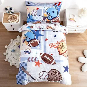 4-Piece Toddler Bedding Set for Boys - Soft & Skin Friendly Toddler Bed Set Includes Toddler Comforter, Flat Sheet, Fitted Sheet and Pillowcase (Sports)