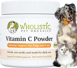Wholistic Pet Organics Vitamin C Powder for Dogs & Cats - Cat & Dog Allergy & Itch Relief - Vitamin C Immune Support Supplement - Itchy Skin Support for Seasonal Dog Allergy Relief - 8 oz - 227 Scoops