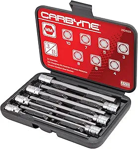 CARBYNE 7-Piece Metric Extra Long Hex (Allen) Bit Socket Set, 3mm to 10mm, 3/8 in. Drive, S2 Steel Bits, CrV Sockets, 6.1 in. Overall Length for Deep-Reach Access, Durable Storage Case