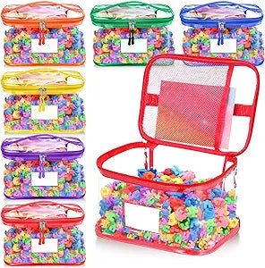 6 Pack Extra Large Toy Storage Bags with Zipper 13.2 x 9.3 x 7.6" Clear PVC Waterproof Toy Organizing Bags with Name Tag Manual Pocket for Building Blocks Puzzle Books(Mixed Color)