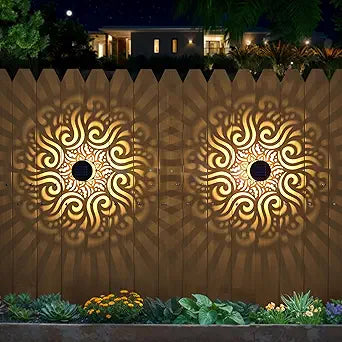 4 Pack Solar Fence Lights Metal Solar Powered Outdoor Wall Deck Step Lights Mandala Theme Waterproof Fence Light for Garden Post Patio Backyard Yard Decor, Gardening Gifts for Women Mom Grandma